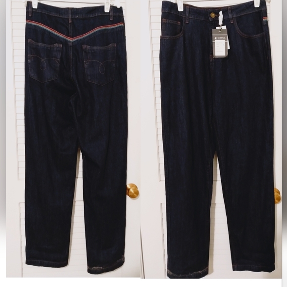 NWT Bright and Beautiful Bijou Rainbow Embroidered Dark Wash High Waisted Jeans - Picture 1 of 12